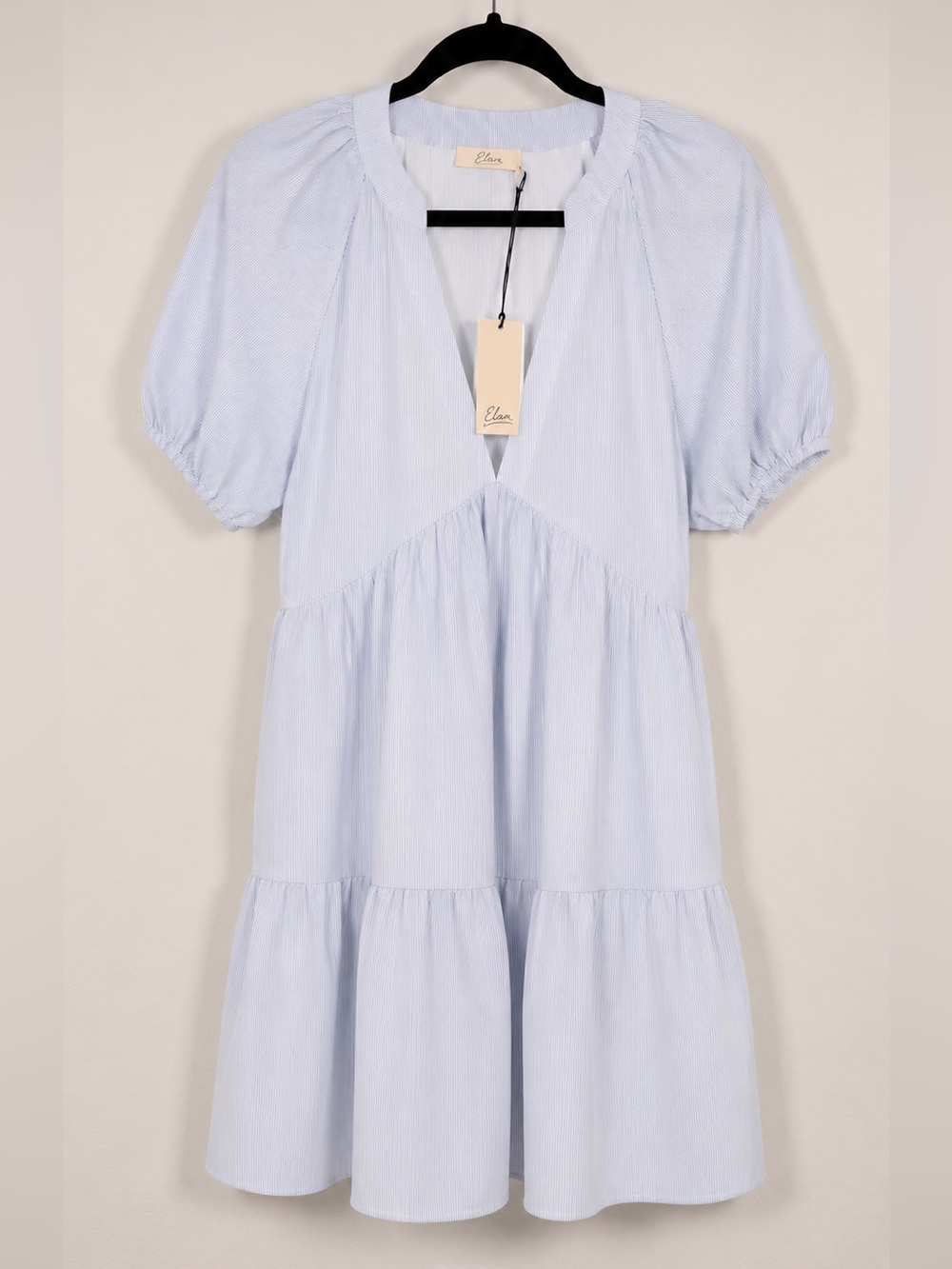 Elan NWT Size S Sage Blue Stripe Puff Sleeve Mini Dress w/ Pockets Cottagecore